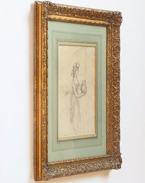 Woman Holding a Jug, Continental School, 19th Century 13.25W x 16H - Cleared Art
