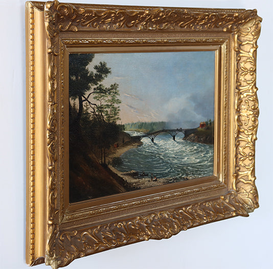 Hudson River School Landscape w/ Bridge -19th Century 17.5W x 11.5H