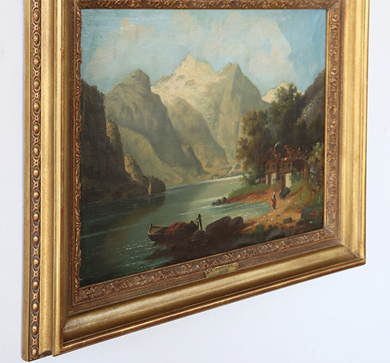Landscape With Cottage Oil On Canvas- 19th Century 25.5W x 18H