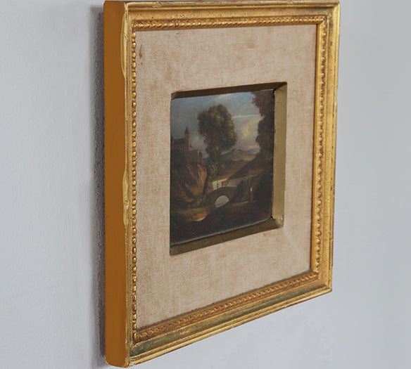 Landscape with Castle, Oil on Panel, 19th Century 12.75W x 11.25H