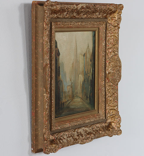 New York Cityscape, Oil on Board, Early 20th Century 14W x 16H