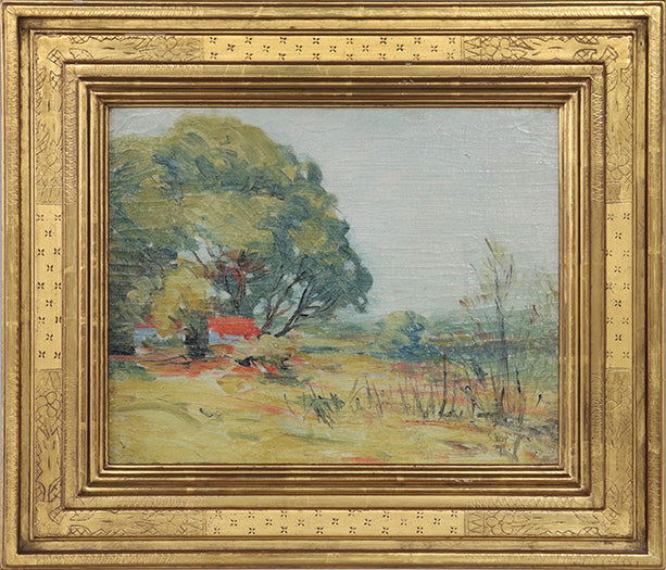 Country Cottage Landscape, Oil on Board, Early 20th Century 20W x 17H