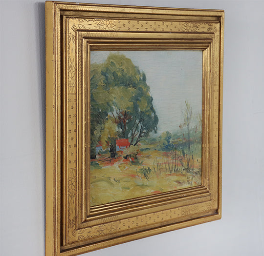 Country Cottage Landscape, Oil on Board, Early 20th Century 20W x 17H