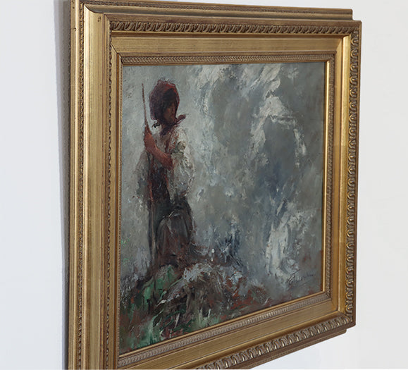 Shepherdess, Oil on Board 25W x 20H