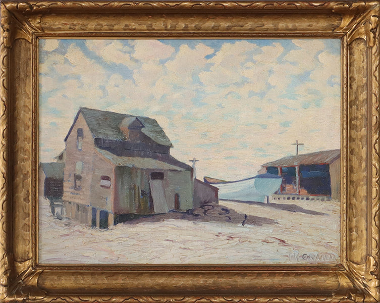 American Impressionist Boat Dock, Early 20th Century 19.75W x 16H