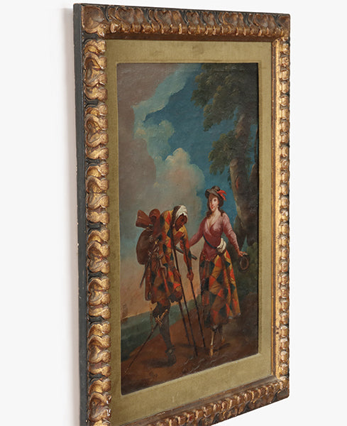 Italian School Oil on Canvas, Actors on Road 18th/19th Century 19.25W X 24.5H