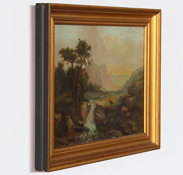 Hudson River School, Lone Buck, Oil On Canvas, 19th Century 19.5W X 15.25H