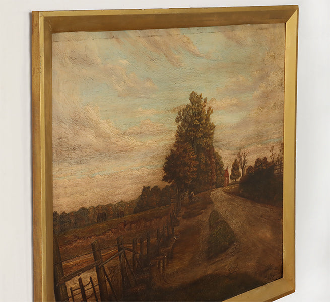 Folk Art Painting of a Farmstead 44.5W x 33.5H - Cleared Art