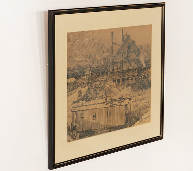 Framed Antique Ink on Paper 19W x 16H - Cleared Art