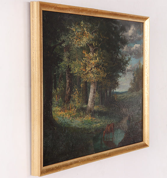 French Impressionist Oil Painting of Cow Grazing 30W x 25H - Cleared Art