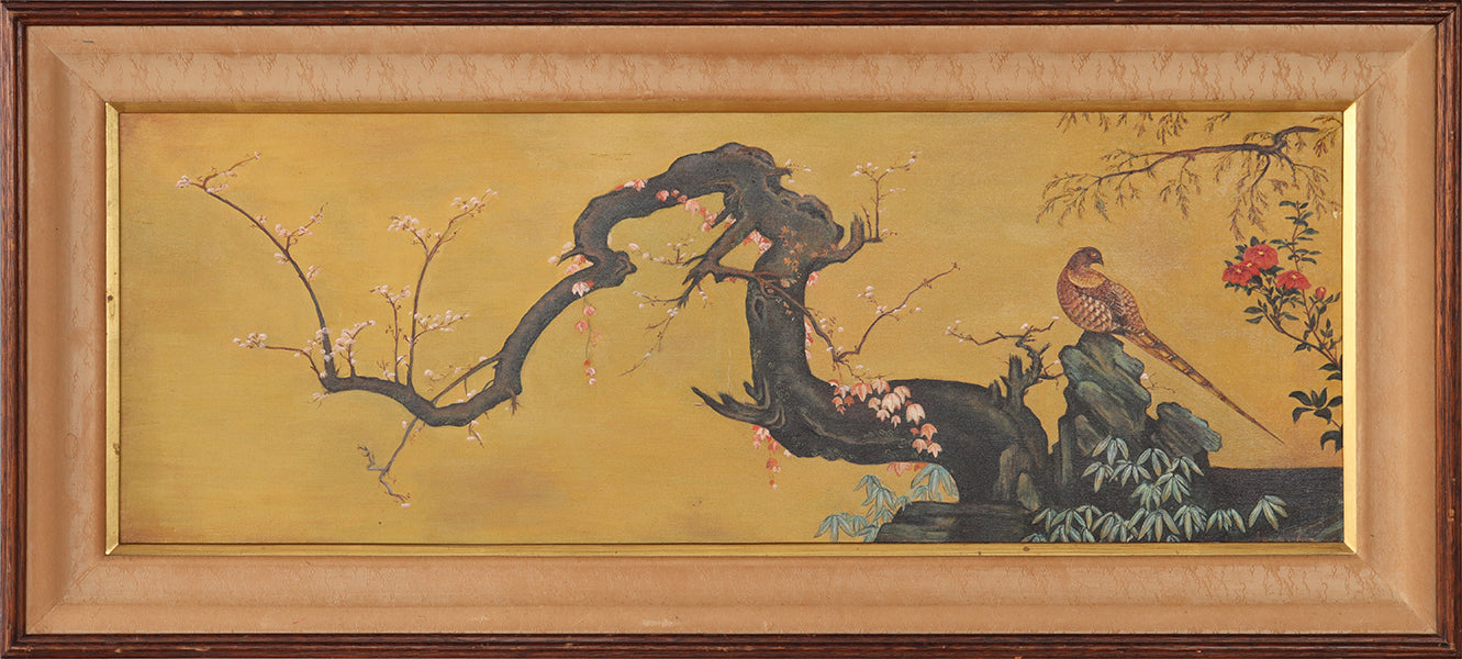 Large Asian Impressionist Bird on Branch 54W x 24H - Cleared Art
