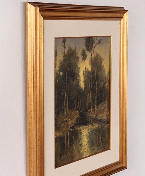 American School Florida Palm Tree Oil Painting 25W x 29H - Cleared Art
