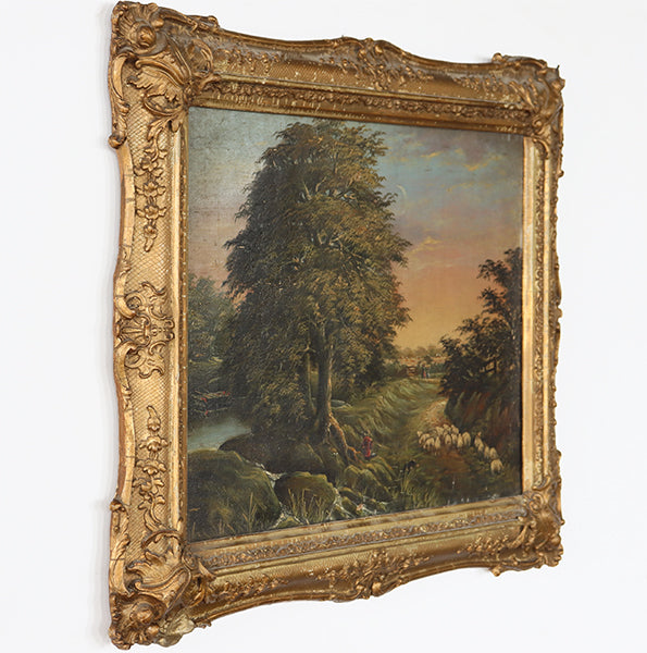 Early American School Sheep Grazing Landscape 20W x 16H - Cleared Art