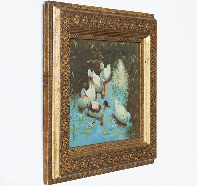Antique American Impressionist Duck Pond 22W x 18H - Cleared Art