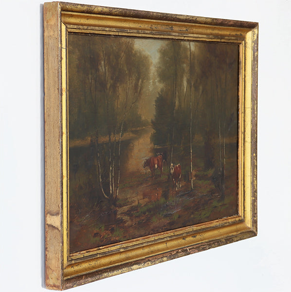 Hudson River School Cows Grazing Late 19th C. 34W x 22H - Cleared Art