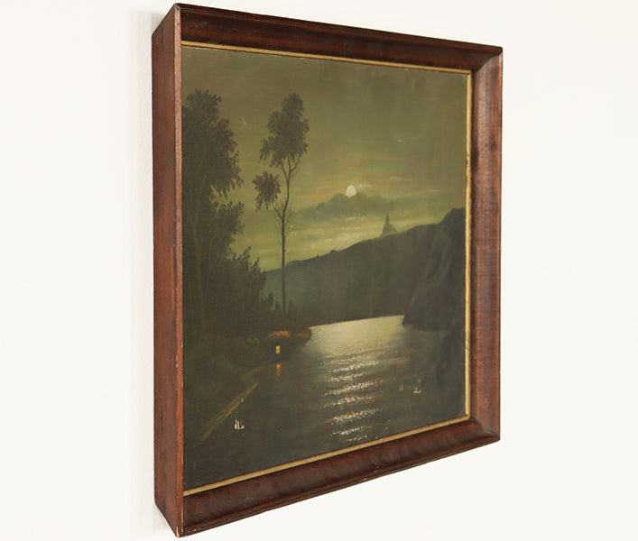 Moonlight Riverscape Oil Painting C. Early 20th Century 25W x 18H - Cleared Art