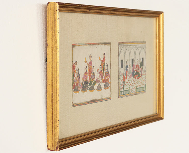Miniature Persian Gouaches in Gold Frame, 19th Century 16.25W x 9H - Cleared Art