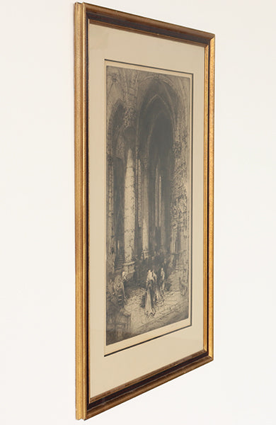St Etienne du Mont, Paris Etching 19th Century 25.5W x 34.5H - Cleared Art