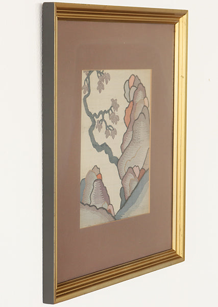 Pair of Antique Silk Japanese Textiles 16.75W x 17.75H - Cleared Art
