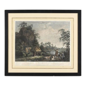 English Hunting Scene Engraving 18th c. 29.25W x 25.25H