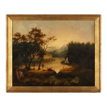 Hudson River School Landscape Oil on Canvas 19 c. 33.75W x 28H