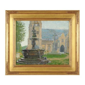 Continental School Church w/Fountain Early 20 c. 24.25W x 21.25H