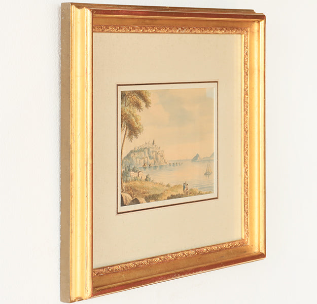 Antique Watercolor of Italian Seaside View 19th Century 16W x 13H - Cleared Art