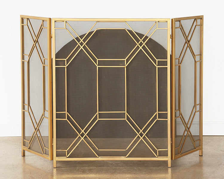 Decorative Gold Geometric Fire Screen - Cleared