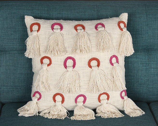 Ivory And Red Tassel Pillow - Cleared