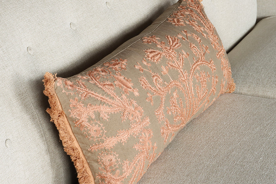Embroidered Khaki and Copper Pillow - Cleared