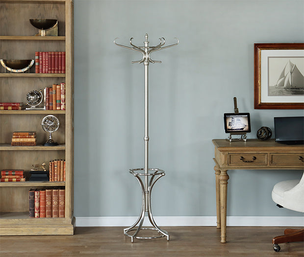 Curved Pewter Finish Coatrack - Cleared