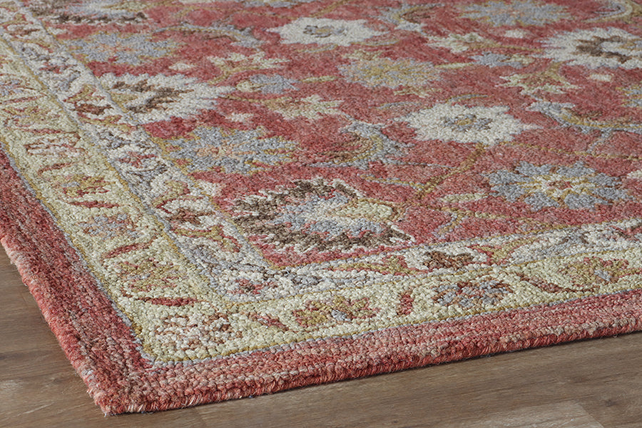 Terracotta & Gold Wool Hooked Rug Cleared 9'3" X 13'