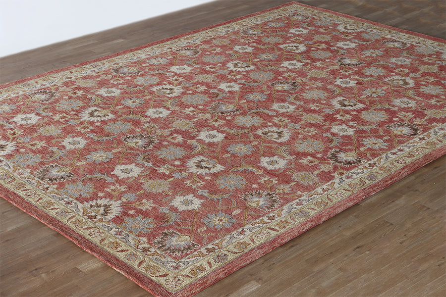 Terracotta & Gold Wool Hooked Rug Cleared 9'3" X 13'