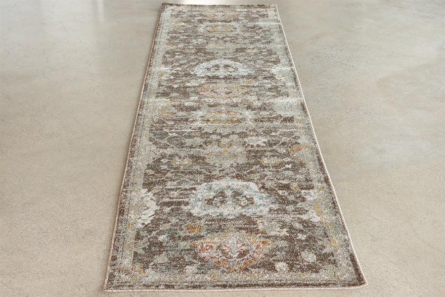 2'6" x 10' Brown & Beige Persian Motif - Cleared