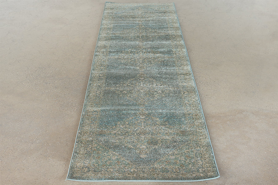 2'6" x 10' Aqua & Wheat Medallion Rug- Cleared