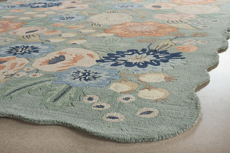 7'9" x 9'9" Sage Hooked Wool Floral Rug - Cleared