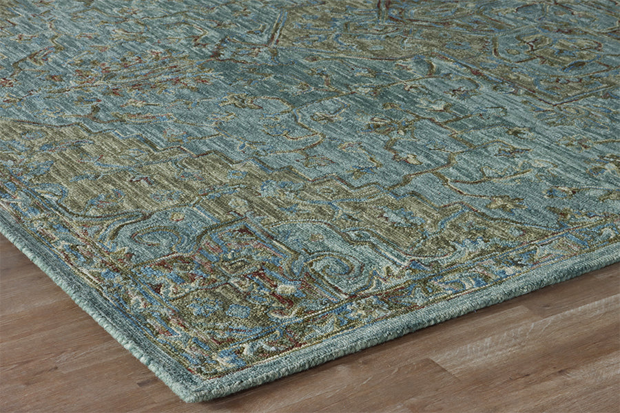 9'3" X 13' Green & Tobacco Wool Hooked Rug - Cleared