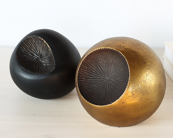 Pair of Brass and Bronze Orb Sculptures - Cleared