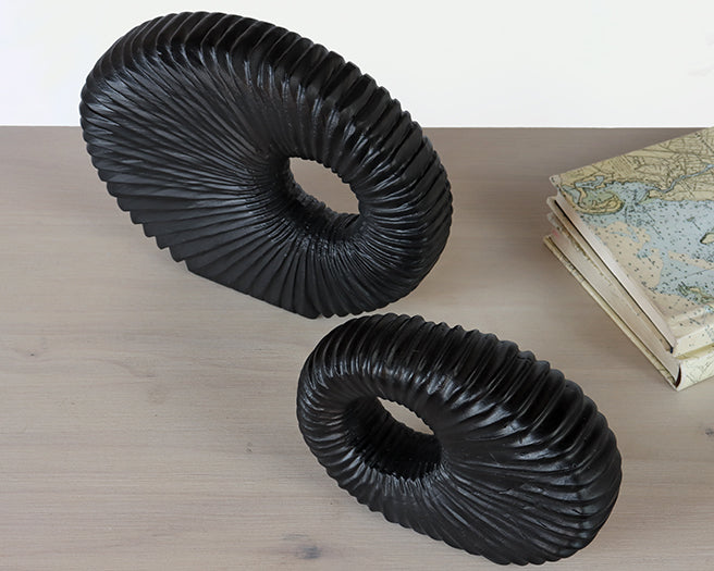 Set Of 2 Black Notched Wood Sculptures - Cleared