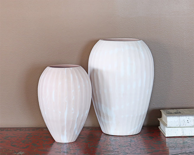 Set Of 2 Blush Vases With Swirl Pattern- Cleared