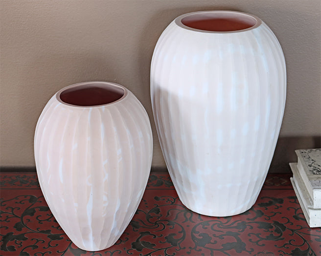 Set Of 2 Blush Vases With Swirl Pattern- Cleared