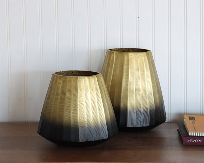 Set Of 2 Cast Gold and Black Ombre Vases-Cleared