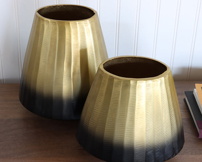 Set Of 2 Cast Gold and Black Ombre Vases-Cleared