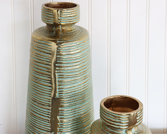 Set Of 2 Cast Gold and Green Vases- Cleared