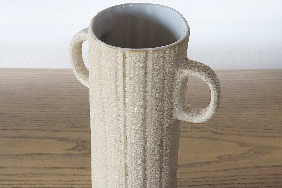 Set of 3 Eggshell White Textured Vases - Cleared