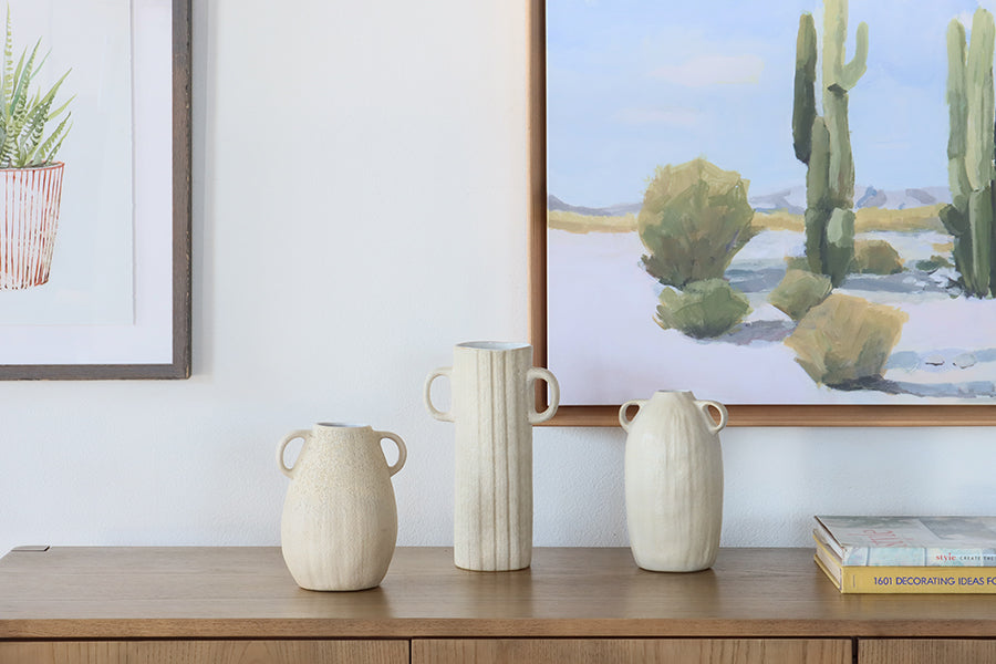 Set of 3 Eggshell White Textured Vases - Cleared