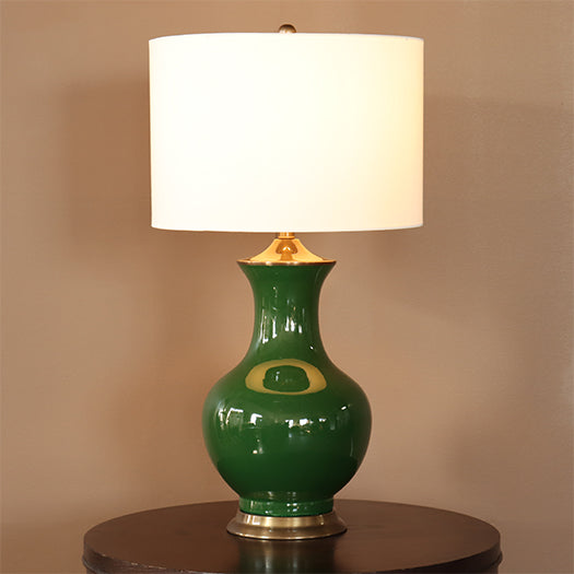 Dark Green And Antique Brass Table Lamp-Cleared