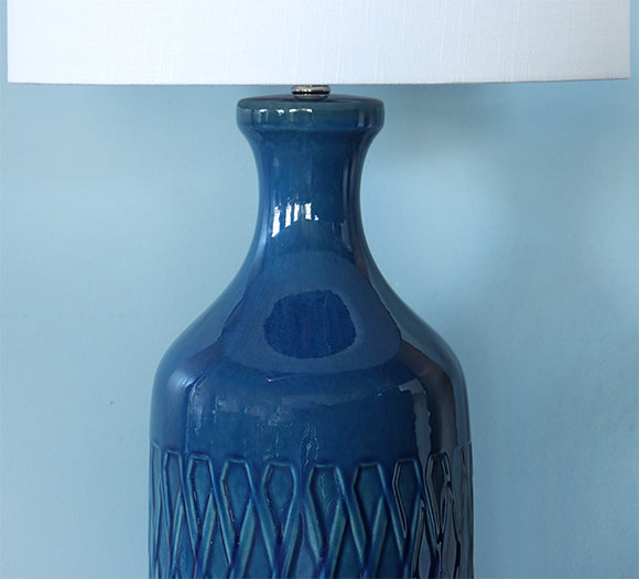 Carved Ocean Blue Ceramic Table Lamp- Cleared