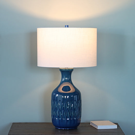 Carved Ocean Blue Ceramic Table Lamp- Cleared