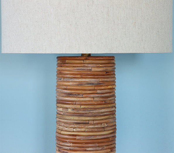 Cylinder Table Lamp With Rattan Strips- Cleared